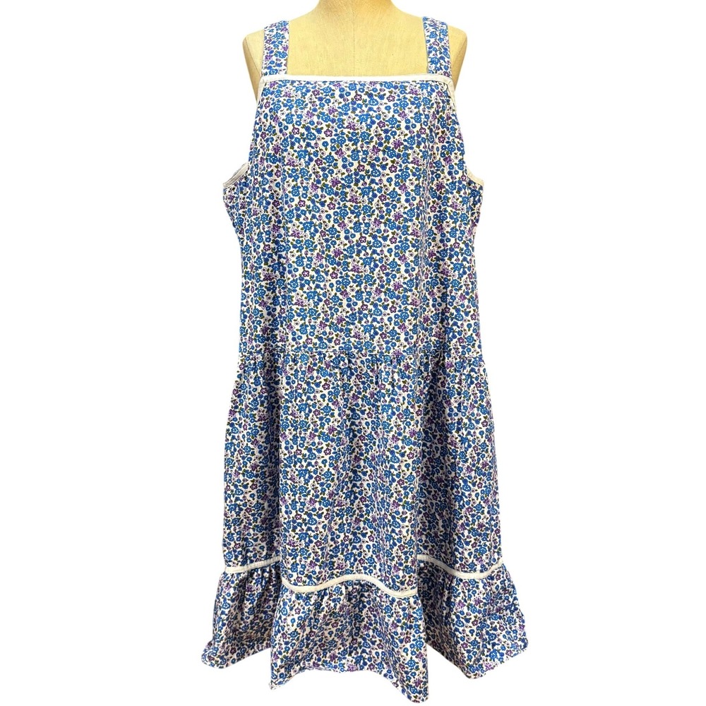 Lanz of Salzburg XL Blue Floral 100% Cotton Nightgown Dress Prairie Cottagecore